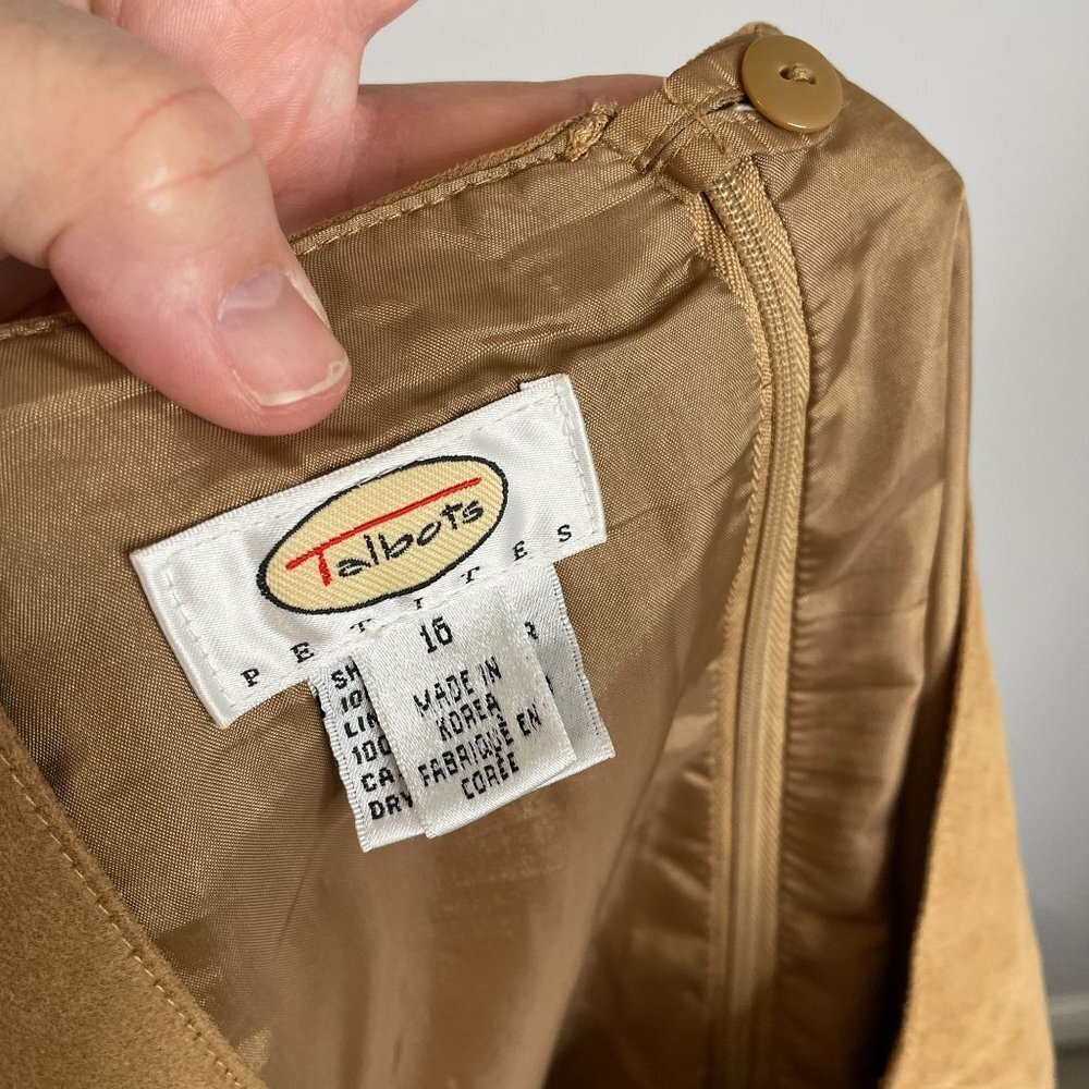 Talbots Skirt FAUX SUEDE Camel Beige Tan Flared A-line Career 16P Lined‎ Midi - Picture 4 of 9
